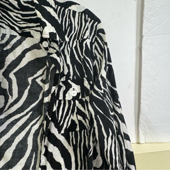 Tabi Vintage Zebra Cotton Roll Tab Sleeve Safari Shirt Pocket Lightweight Slit M - Picture 9 of 16